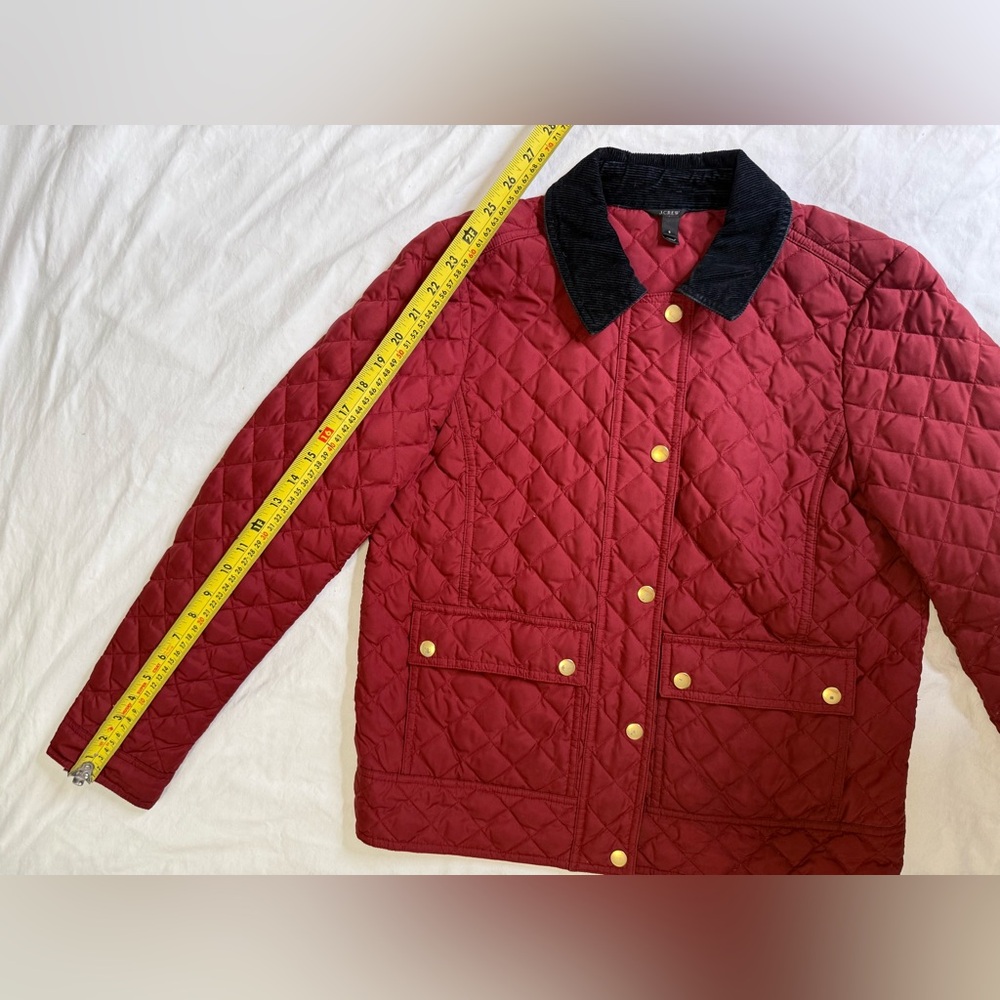 J.Crew Quilted Down Barn Jacket Corduroy Collar Wine Red Field Coat Woman’s S - Picture 10 of 12